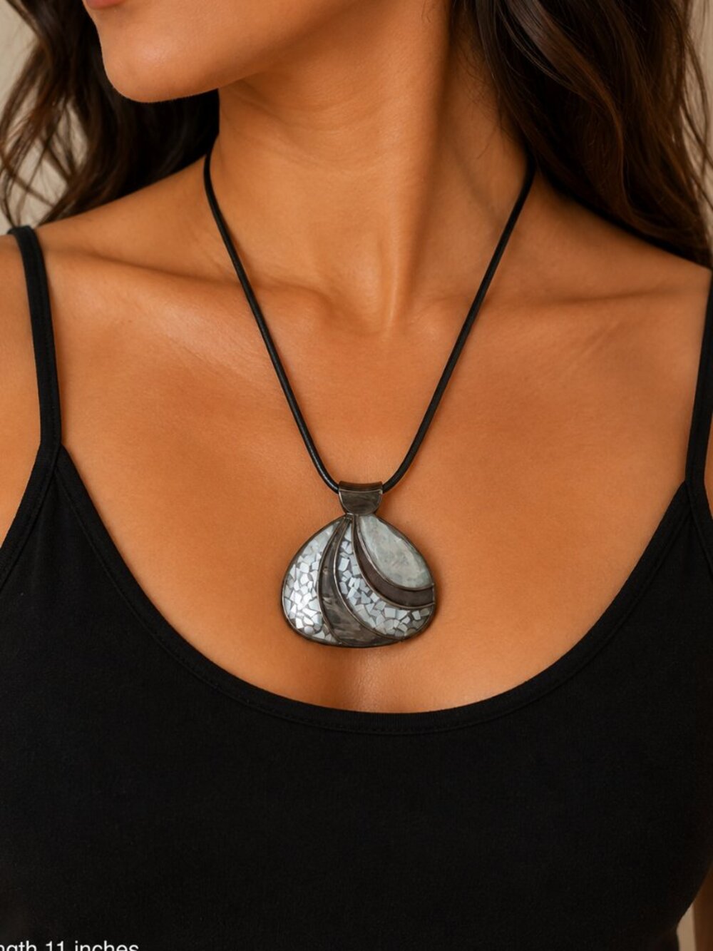 Lia Sophia Brown & Silver Statement Necklace | 2” Pendant | 11”